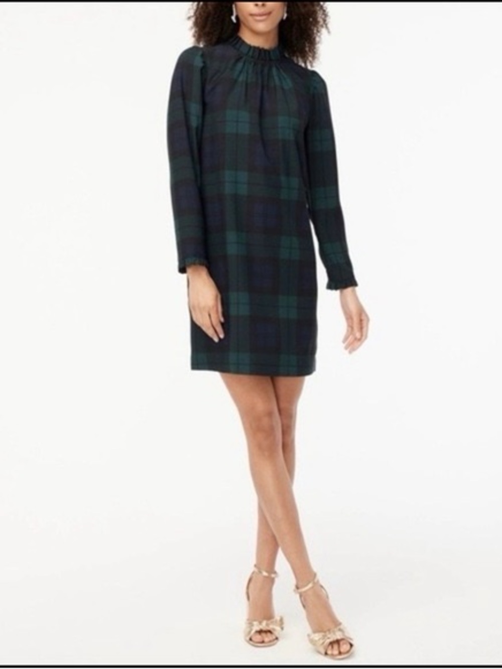 J. Crew Black Watch Plaid Mini Dress Shift Christmas Holiday Preppy Ruffle 8